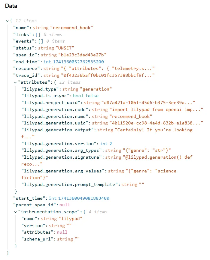 Lilypad OpenTelemetry GenAI Data
